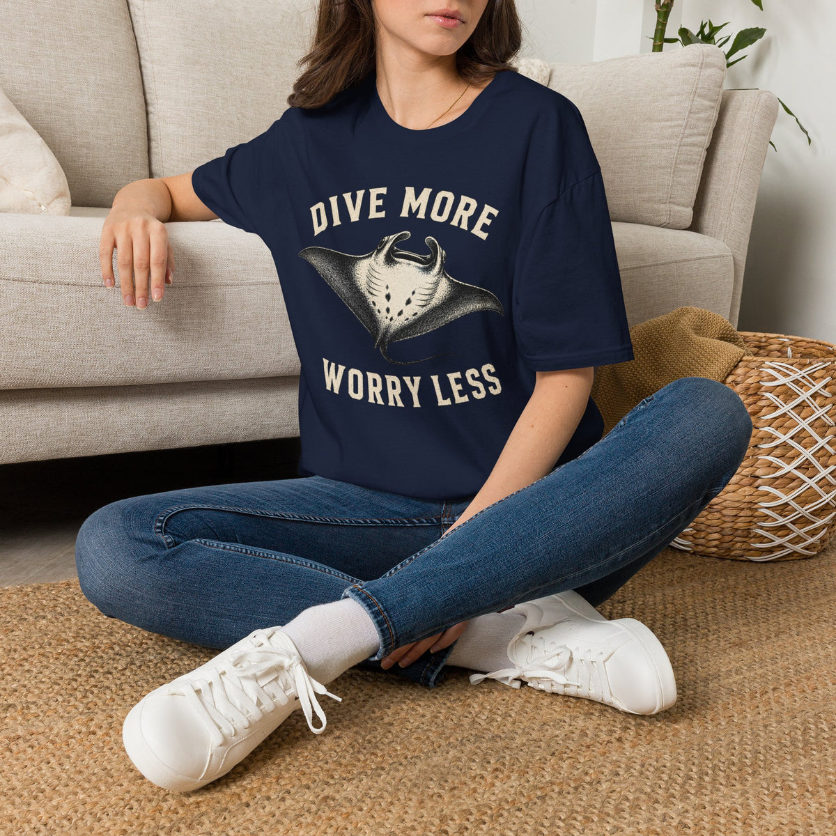 Manta Ray Dive More T-Shirt Dive More Worry Less Sea Life Shirt