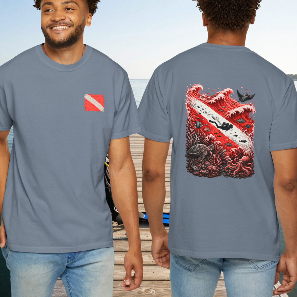 Scuba Dive Flag T-Shirt – Comfort Colors, Diver Backprint