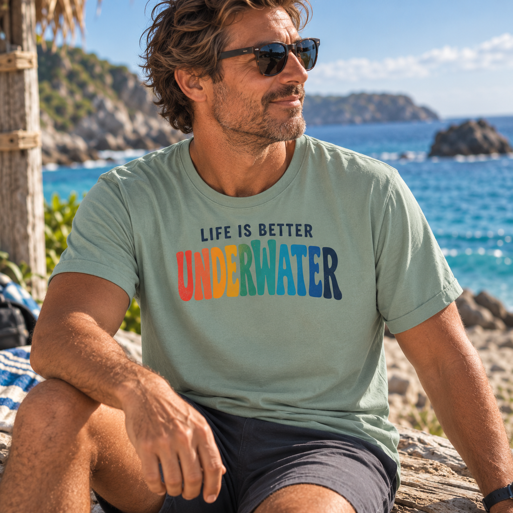 Life Is Better Underwater T-Shirt  |  Retro Rainbow Scuba Design