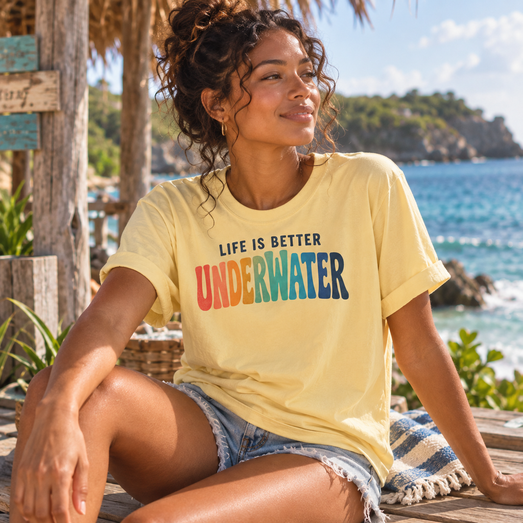 Life Is Better Underwater T-Shirt  |  Retro Rainbow Scuba Design