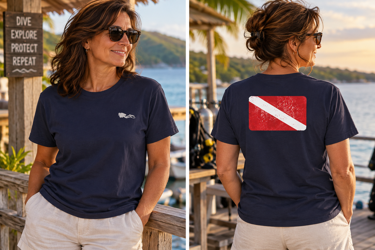Scuba Diver T-Shirt – Diver Down Flag Backprint | Comfort Colors