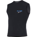 Black sleeveless BARE 3mm S-Flex Vest size table with 'BARE 3mm S-flex' logo on a white background