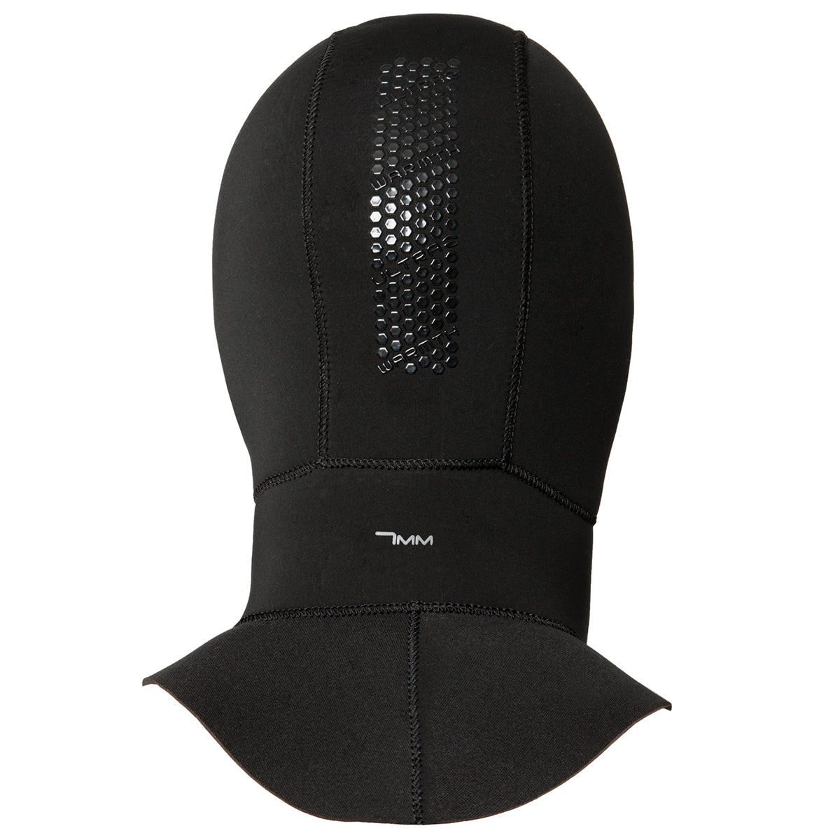 Black 7mm BARE wetsuit hood with mesh panel on a white background