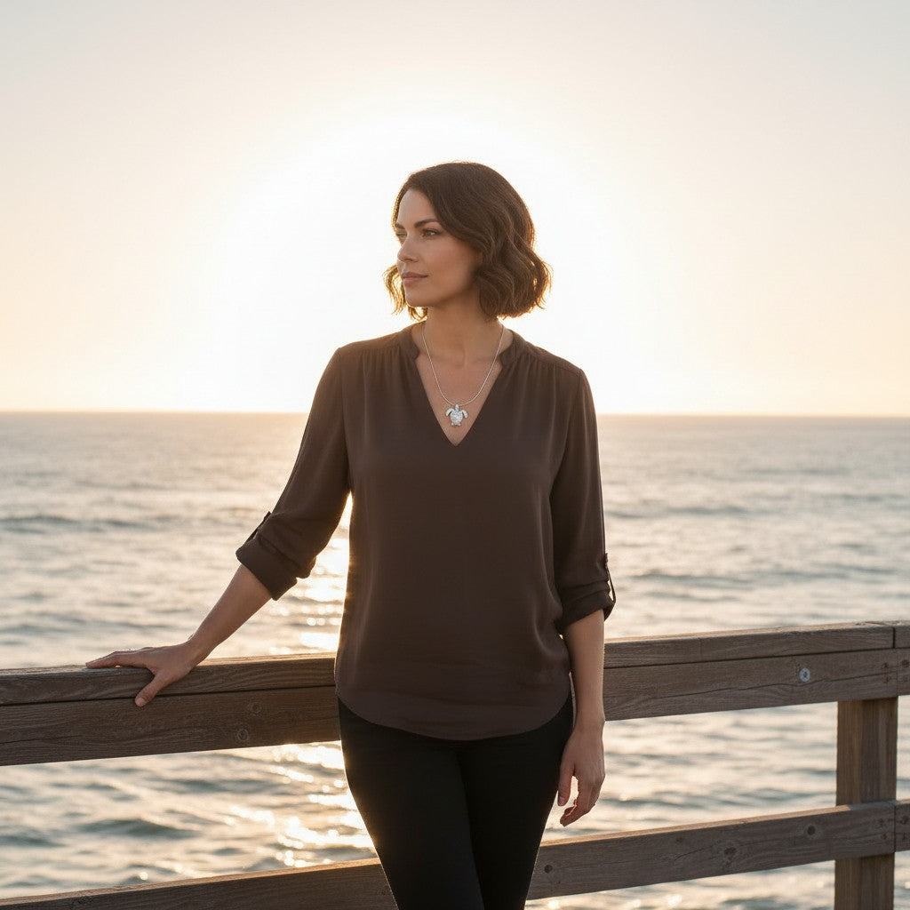 Sea Turtle Necklace –  Sealife Collection - Sterling Silver on Italian Snake Chain