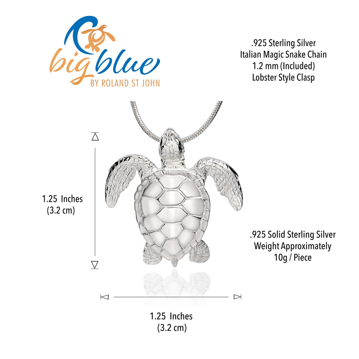 Sea Turtle Necklace –  Sealife Collection - Sterling Silver on Italian Snake Chain