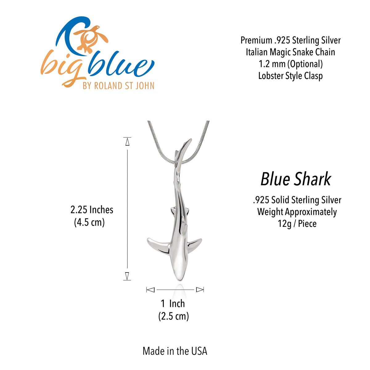 Joe Romeiro´s Blue Shark Necklace – Sterling Silver