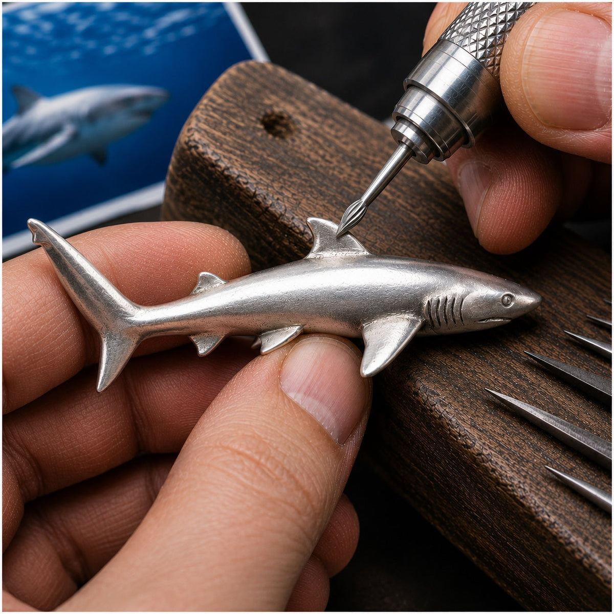 Grey Reef Shark Keychain – Sea Life Collection – Pewter