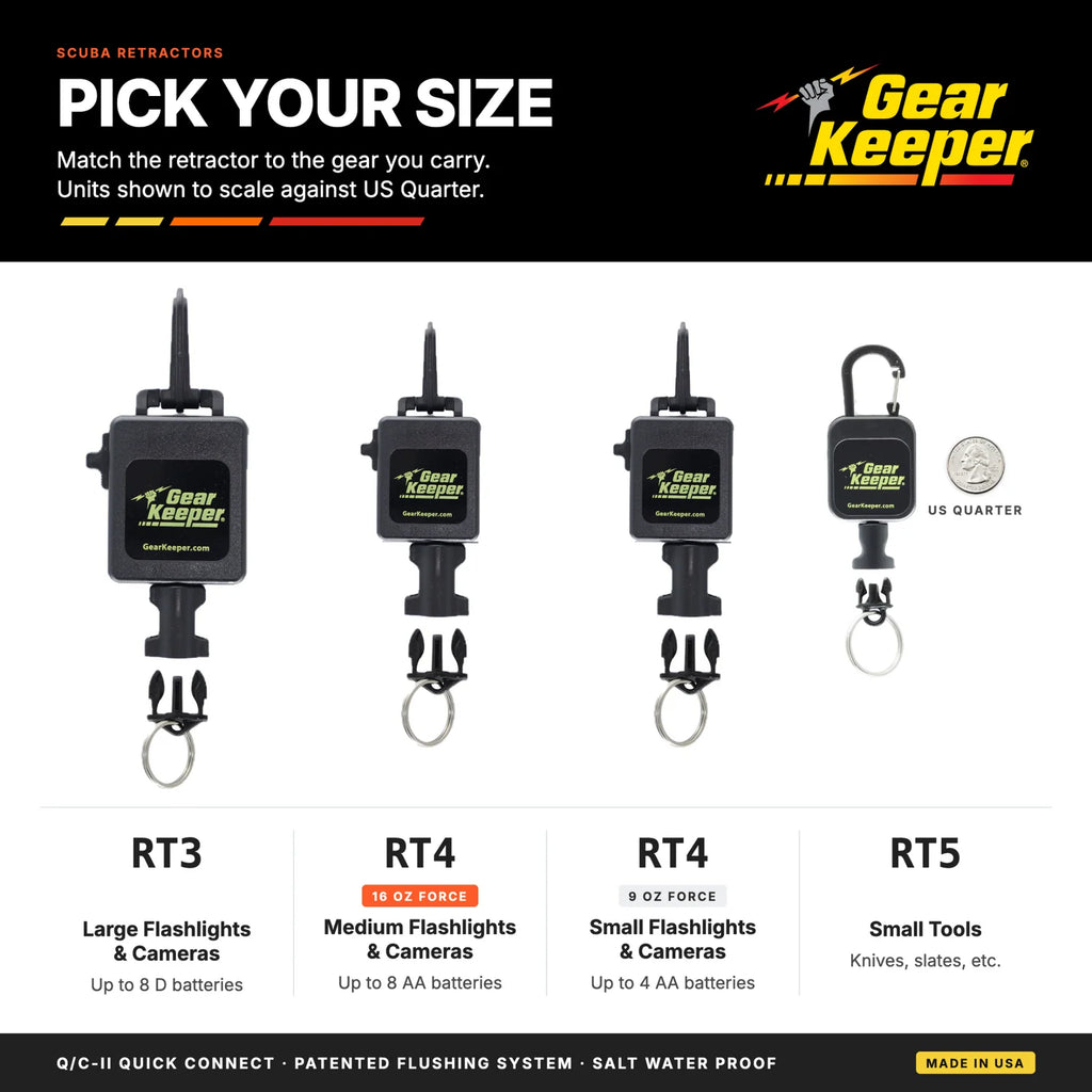 Gear Keeper RT4 SCUBA Flashlight Retractors – Multiple Mounting Options
