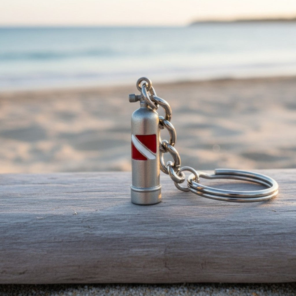 Scuba Tank Keychain with Dive Flag – Diver’s Collection – Pewter
