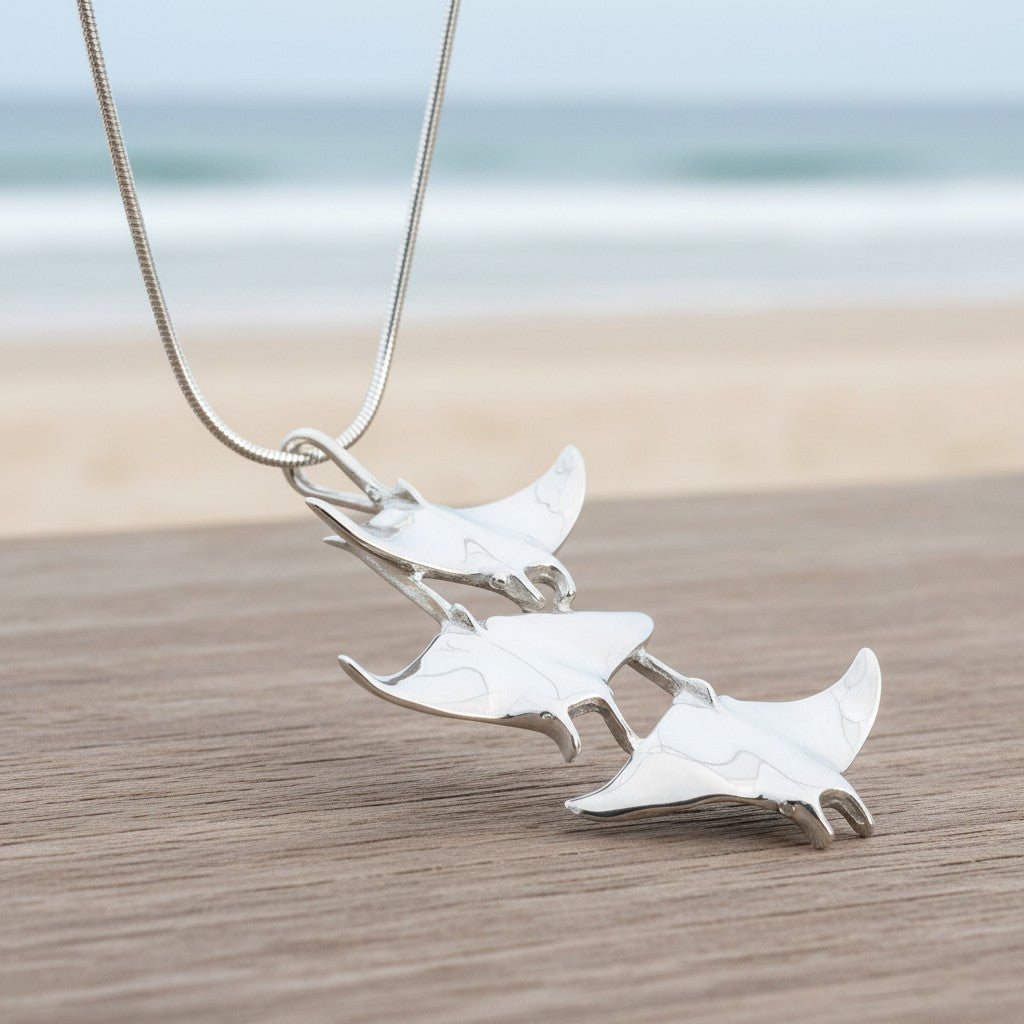 Manta Ray Necklace  – Ocean in Motion Collection – Sterling Silver