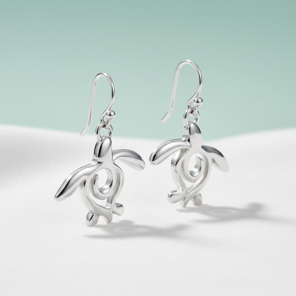 Turtle Drop Earrings – Ocean Traveler "Honu" Collection - Sterling Silver