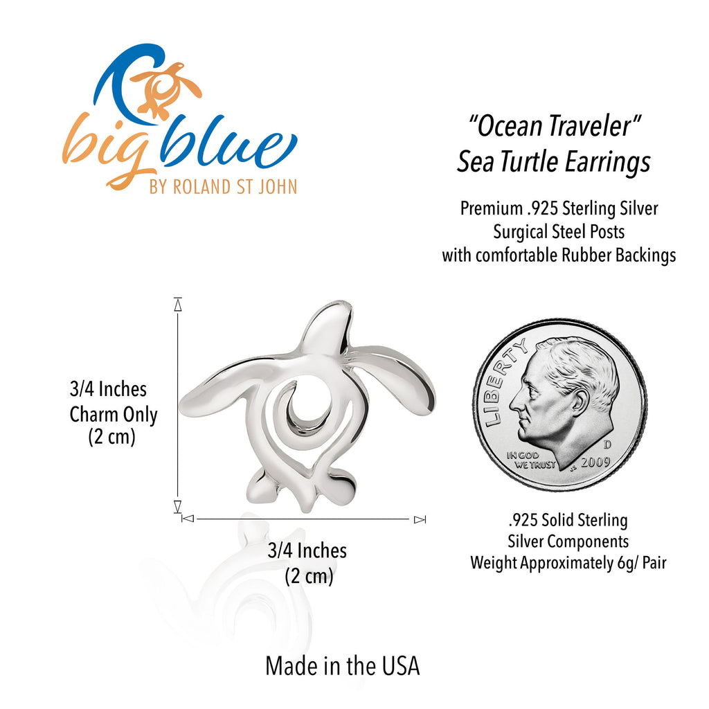 Sea Turtle "Honu" Post/Stud Earrings – Ocean Traveler Collection – Sterling Silver