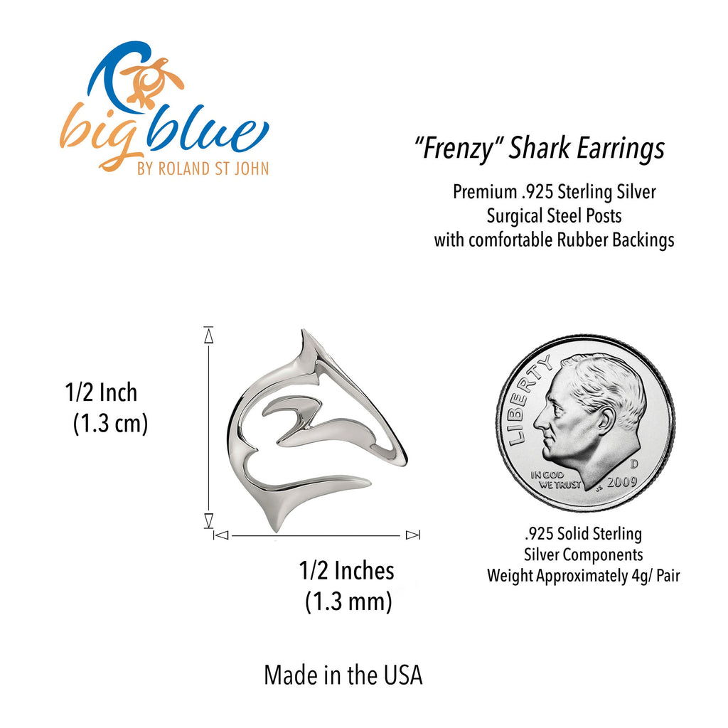 Shark Post/Stud Earrings – “Frenzy” Design – Sterling Silver