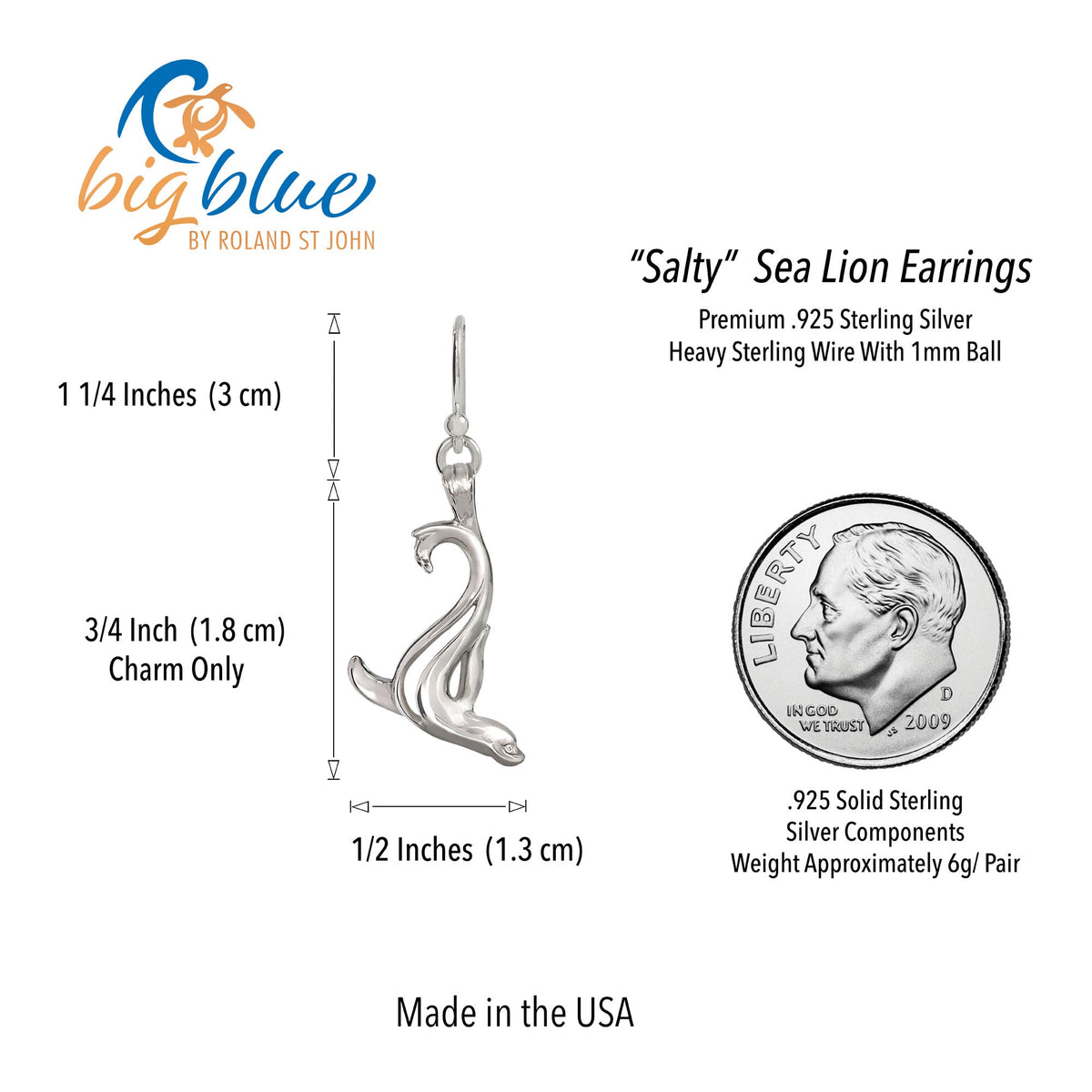 Sea Lion Drop Earrings –  "Salty" - Sterling Silver