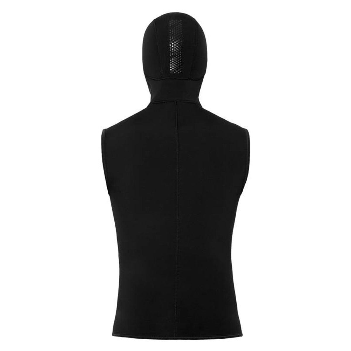 Black sleeveless BARE 5/3mm Ultrawarmth Women's Hooded Vest on a white background