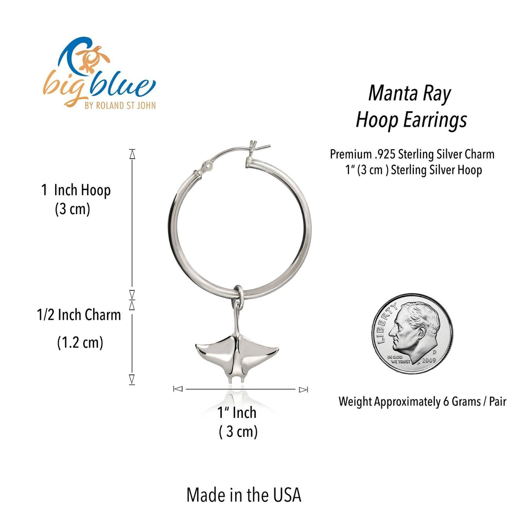 Manta Ray Drop Hoop Earrings – Sealife Collection – Sterling Silver