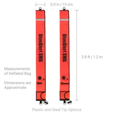 Dive Alert DMB4S Surface Marker Buoy – 45" Closed-Circuit SMB, Steel Inflator Valve