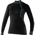 Black BARE ExoWear Women's Long Sleeve Top with teal accents on a white background