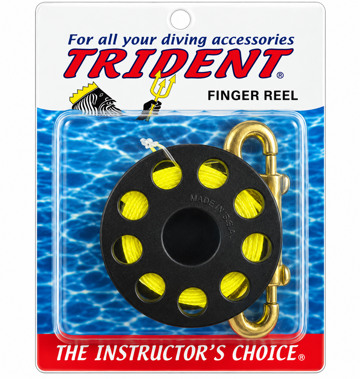 Trident 45 ft Finger Reel – Yellow Line with Brass Clip